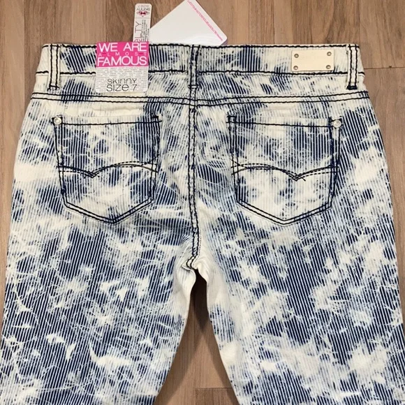 Almost Famous Skinny jean w striped splatter bleach print retro size 7 - Picture 14 of 16